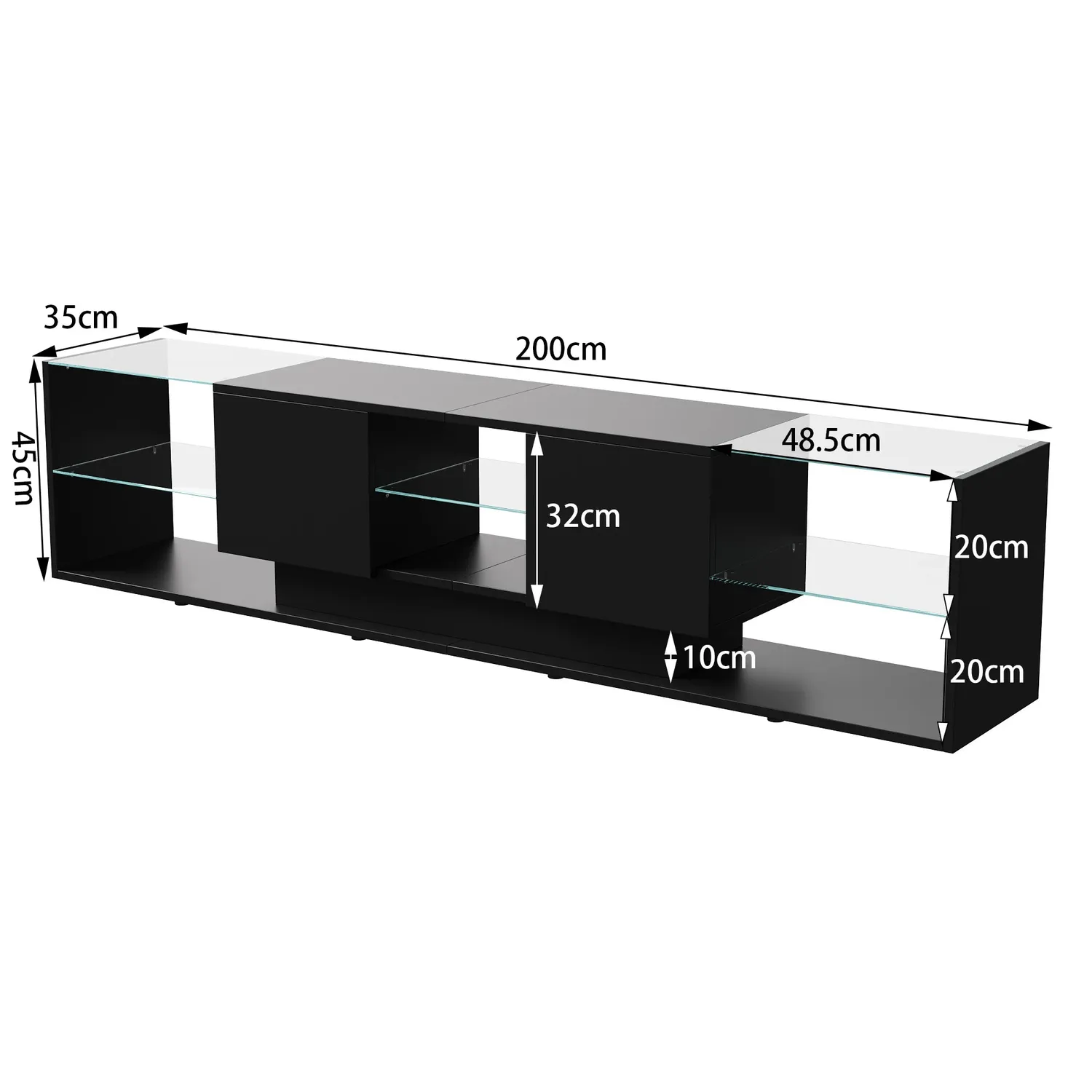 Nezzo TV-Meubel Lowboard mit LED 200x35x45cm Schwarz Weiß