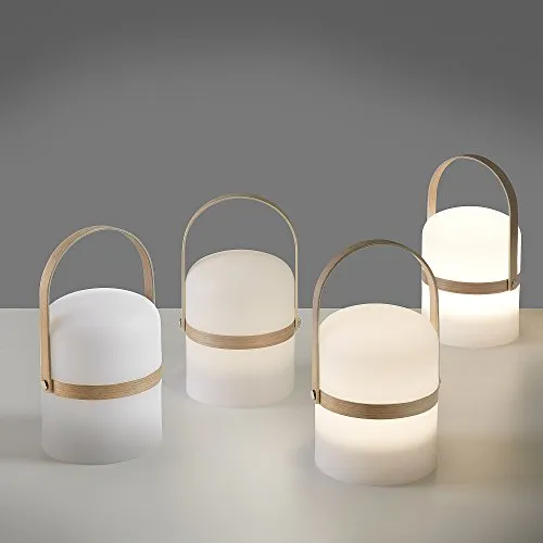 Kave Home Ridley Tischleuchte LED Weiß mit Holzgriff