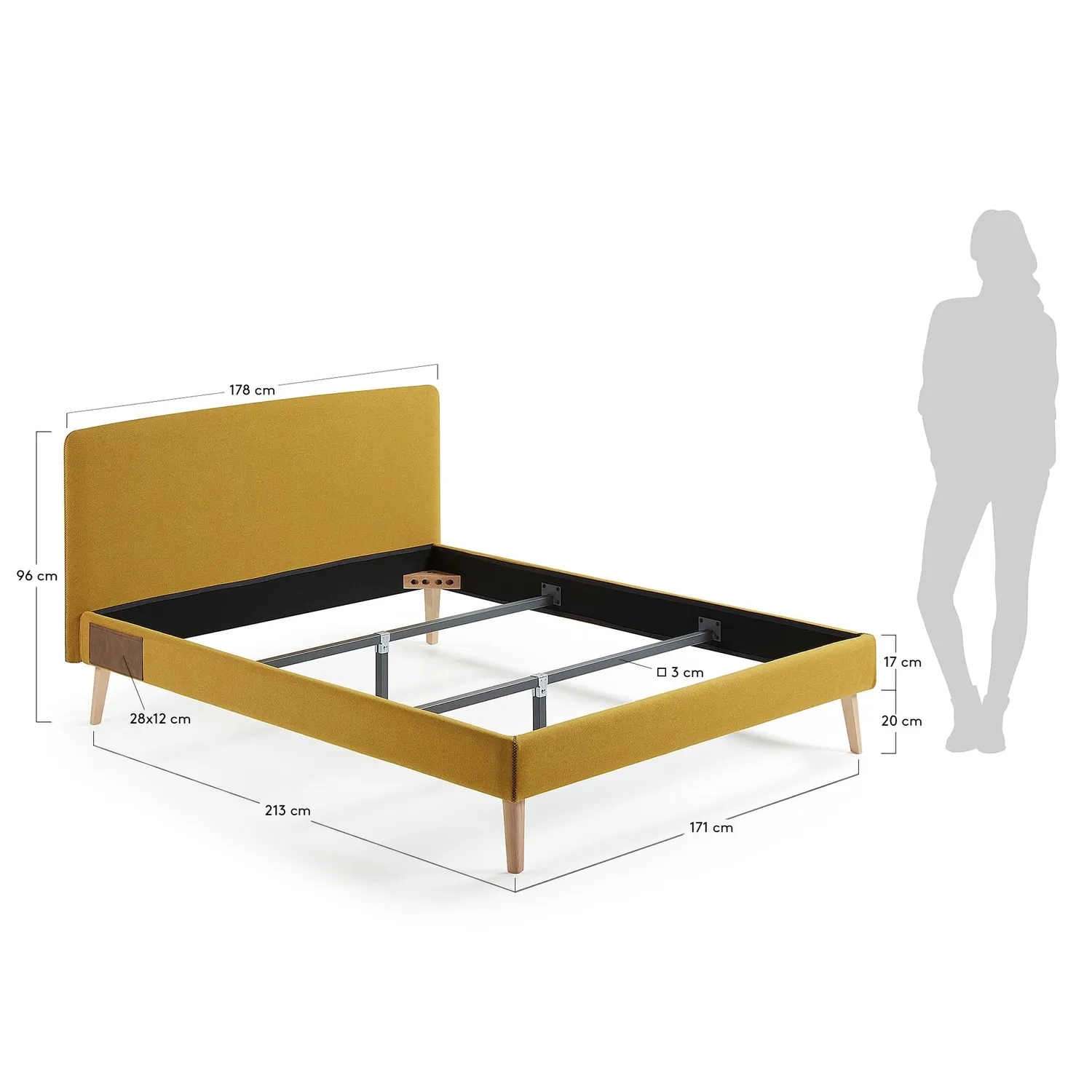 Kave Home Polsterbett 160x200 Stoff senfgelb