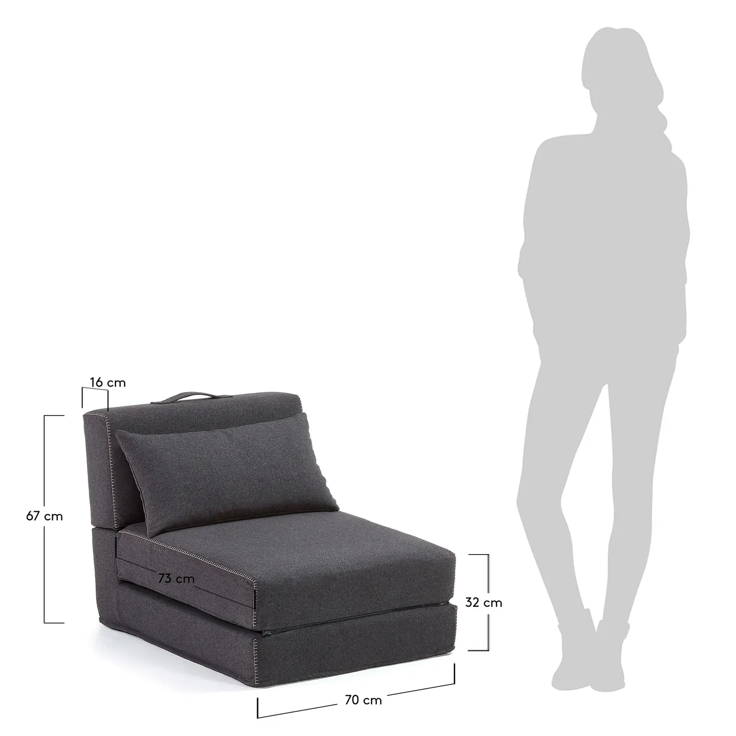 Kave Home Klappmatratze 70x185 grau Teflon 67cm