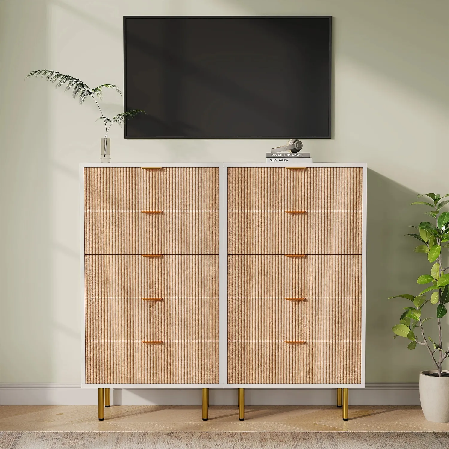 In And OutdoorMatch Kommode 5 Schubladen Weiß Holz 60cm