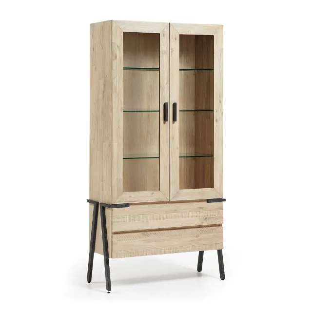 Kave Home Vitrine Akazienholz natur 95 cm Metallfüße