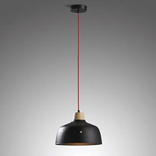 Kave Home Bits Pendelleuchte Schwarz Stahl Holz