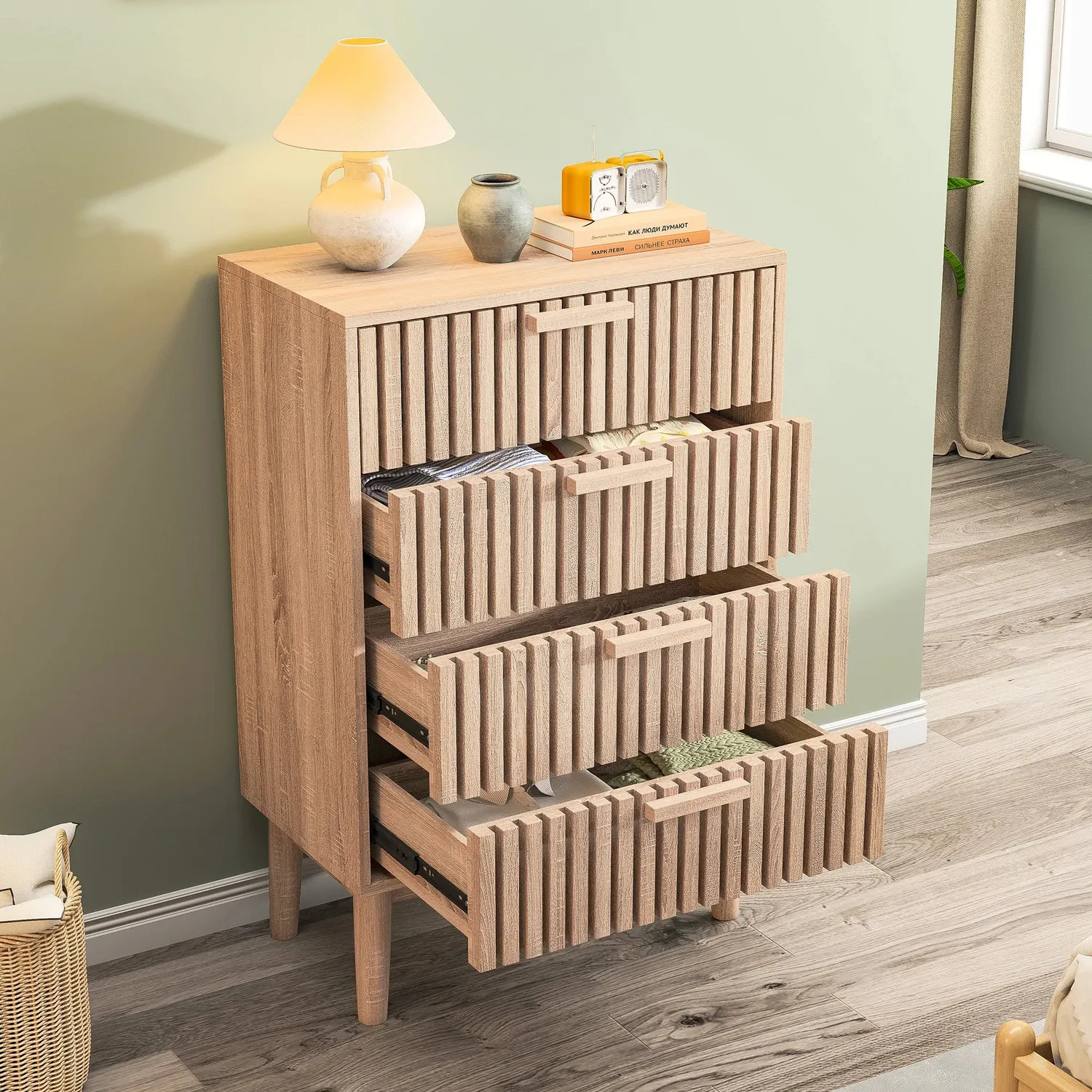 In And OutdoorMatch Holzkommode 4 Schubladen Holzlook 60 cm