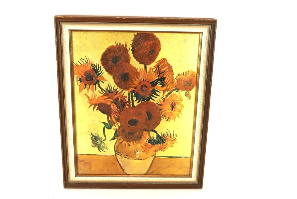 Mon Ami(e) Vintage Druck auf Leinwand Fünfzehn Sonnenblumen van Gogh