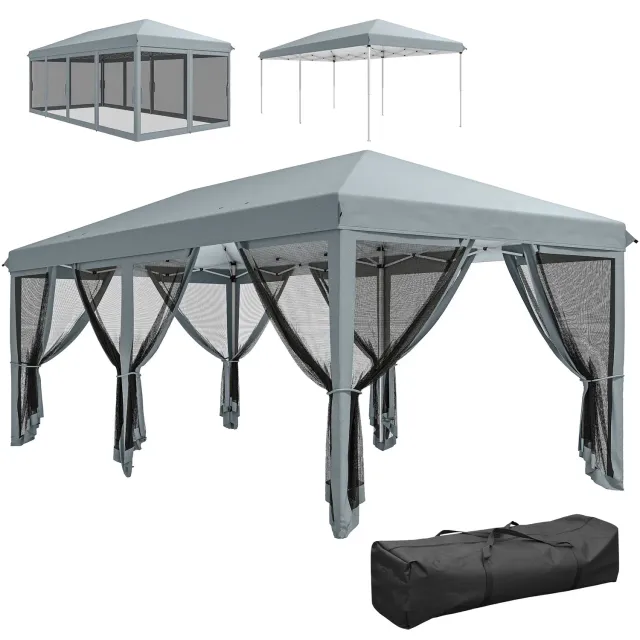In And OutdoorMatch Pavillon Schwarz 6x3m mit Moskitonetz