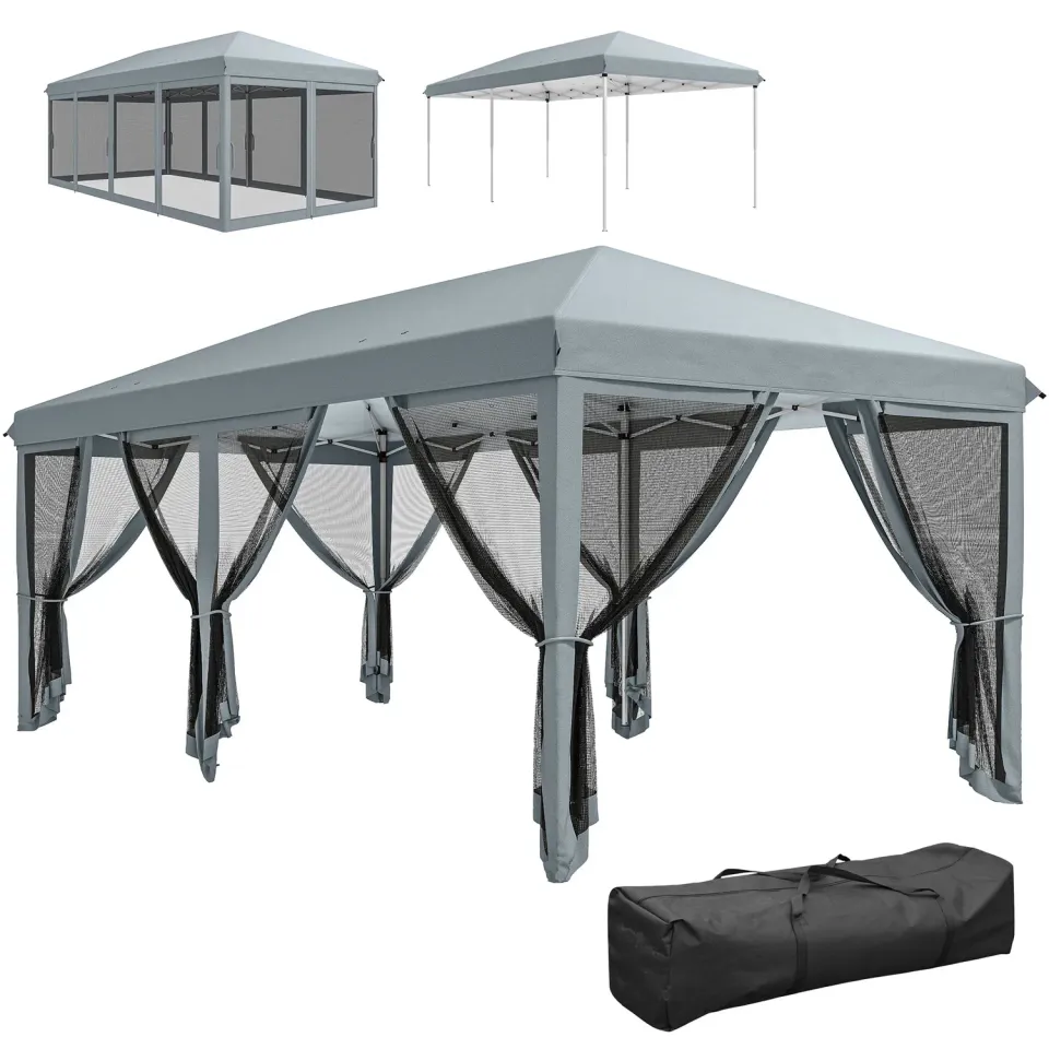 In And OutdoorMatch Pavillon Schwarz 6x3m mit Moskitonetz