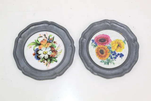 Mon Ami(e) Vintage Wandteller Zinn Blumen 2er-Set 10 cm