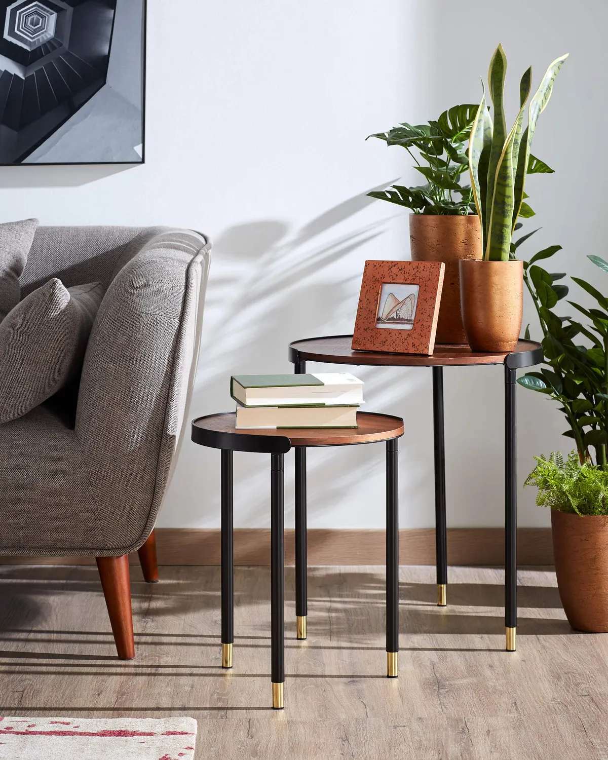 Kave Home Anabel Beistelltisch Set 2-teilig Nussbaum Ø50/38