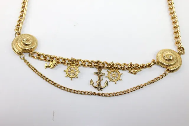 Mon Ami(e) Vintage Maritime Goldene Kette Anker Muschel lang