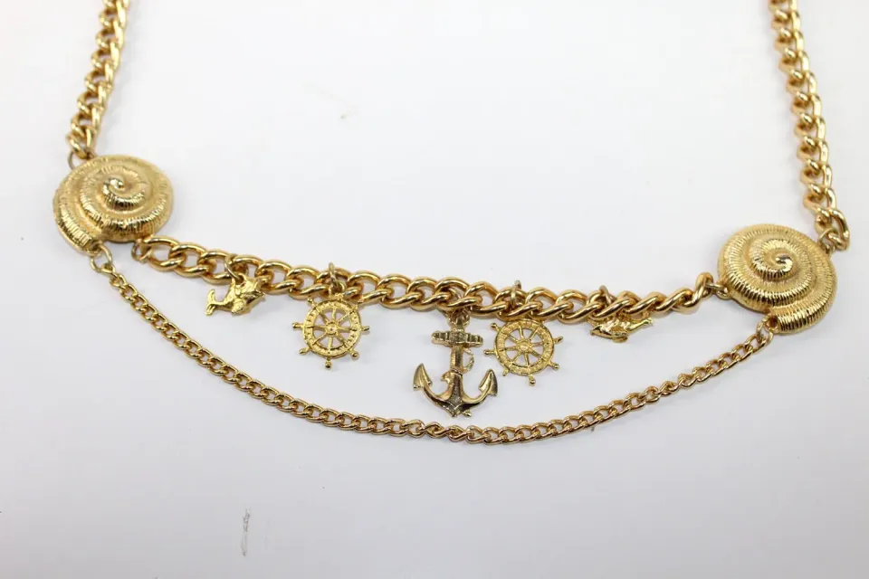 Mon Ami(e) Vintage Maritime Goldene Kette Anker Muschel lang