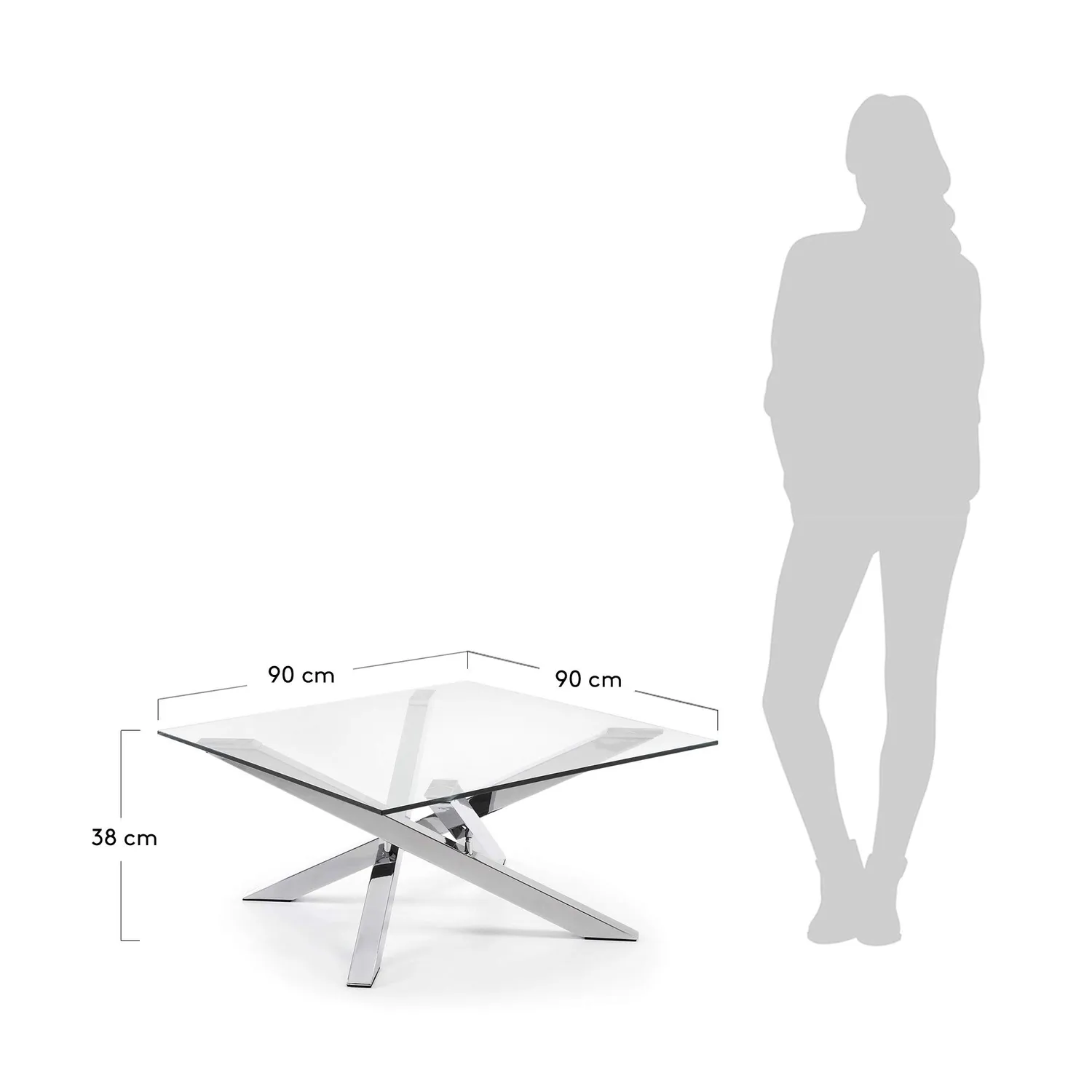Kave Home Kamido Couchtisch 90 x 90 cm Hartglas Chromstahl