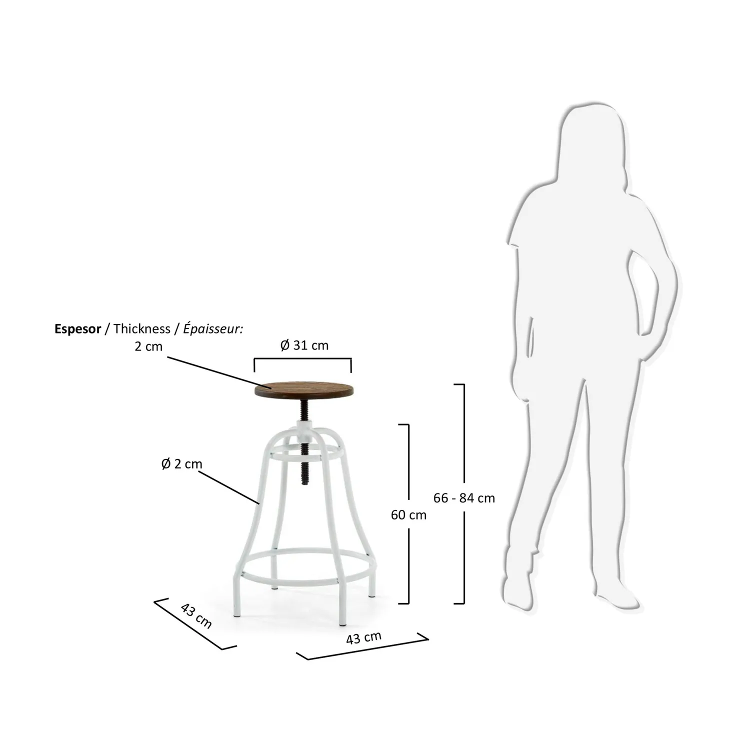 Kave Home Malira Barhocker Bambus weiß 66-84 cm