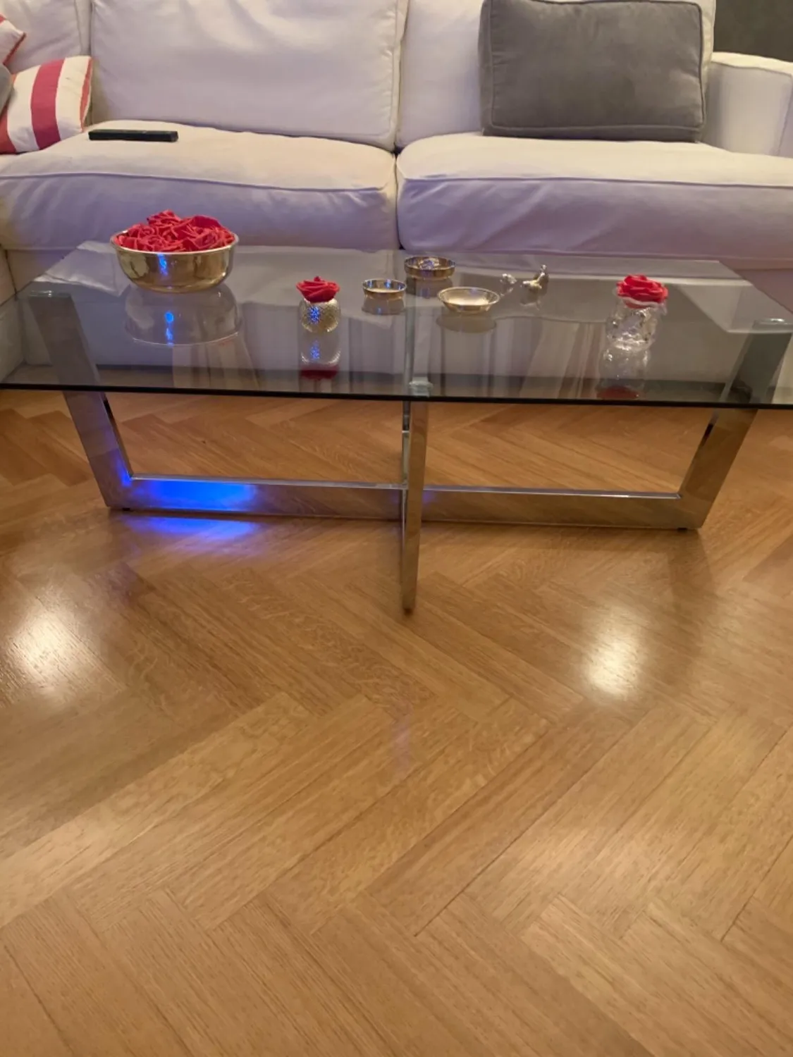 Kave Home Plam Couchtisch 120 x 70 cm Glas Chromstahl