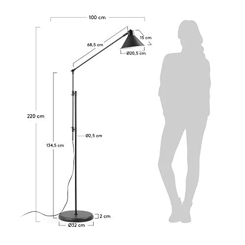 Kave Home Dione Stehlampe schwarz aus Stahl verstellbar
