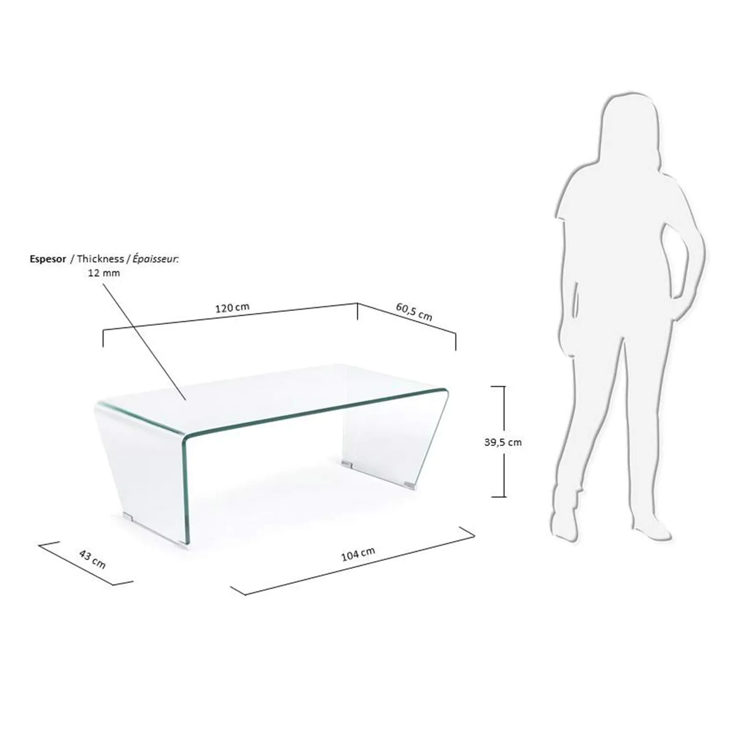 Kave Home Burano Couchtisch 120x60 Glas transparent