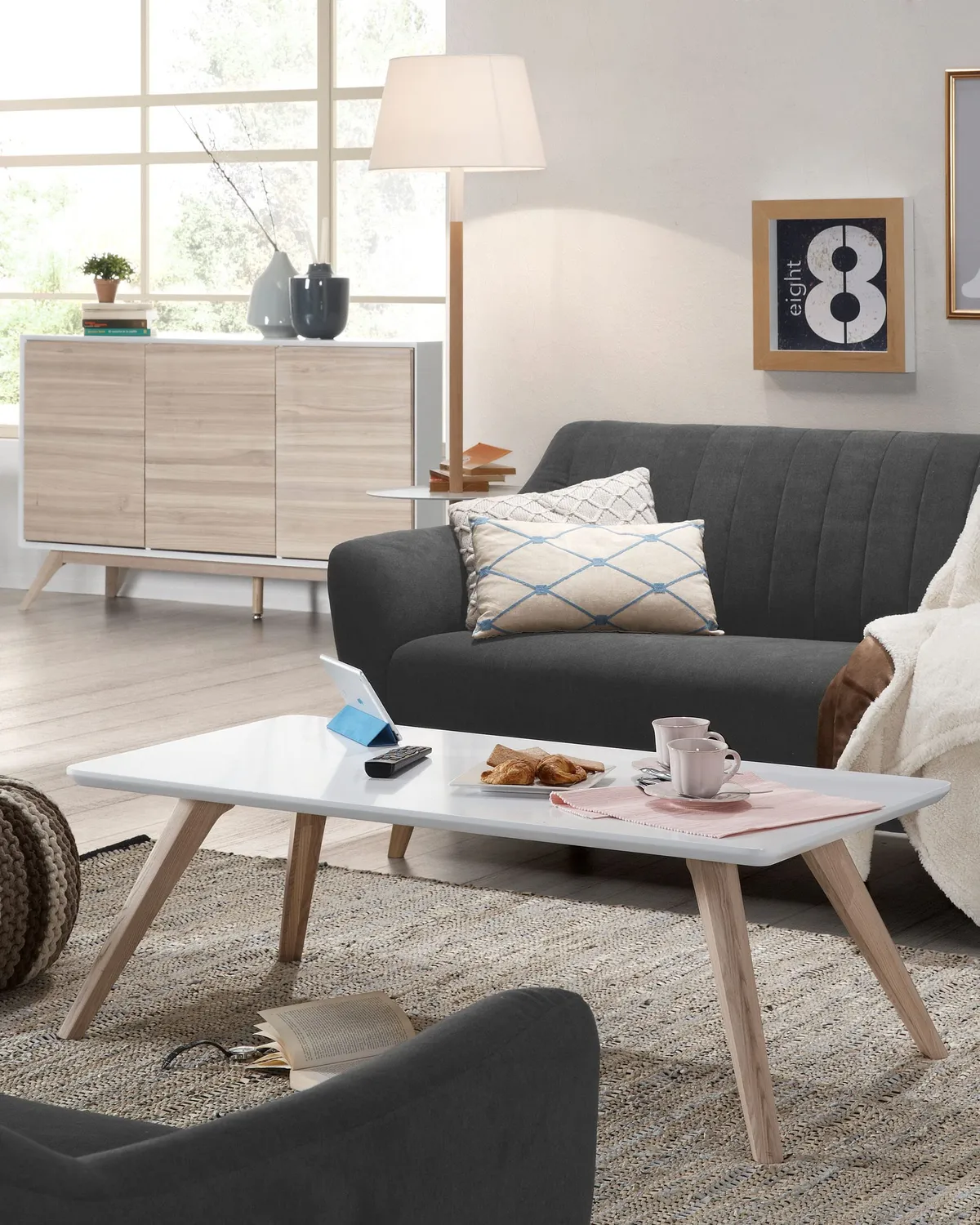 Kave Home Obo Sofa 3-Sitzer dunkelgrau Stoff