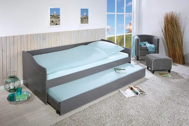 Inter Link Malte Funktionsbett 90x200 cm Grau Kiefer mit Stauraum