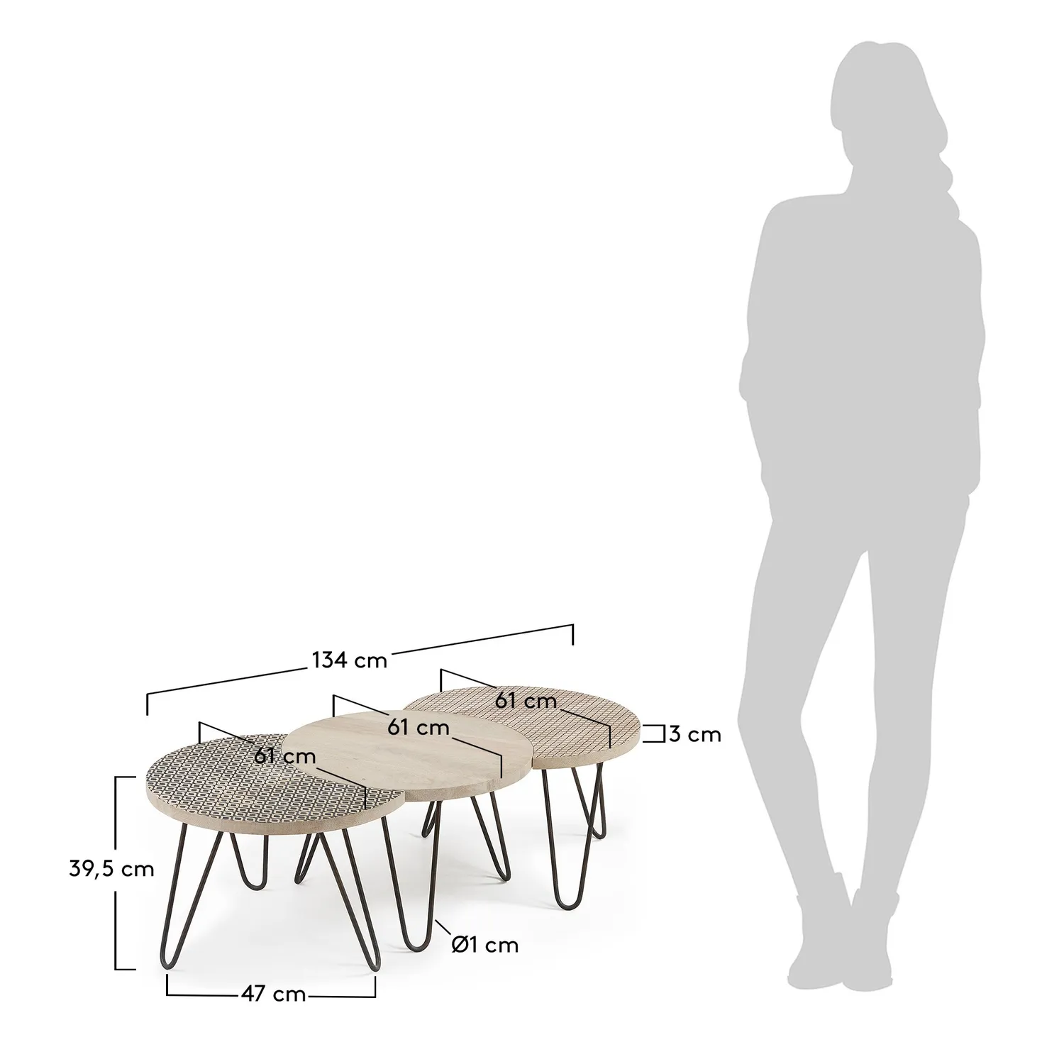 Kave Home Couchtisch Set 3-teilig Mango Massivholz