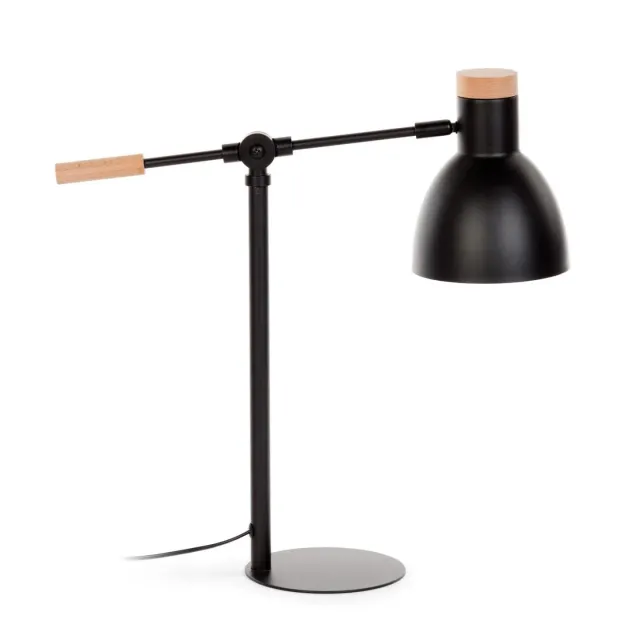 Kave Home Tescarle Tischleuchte schwarz Holz Metall Gelenkarm