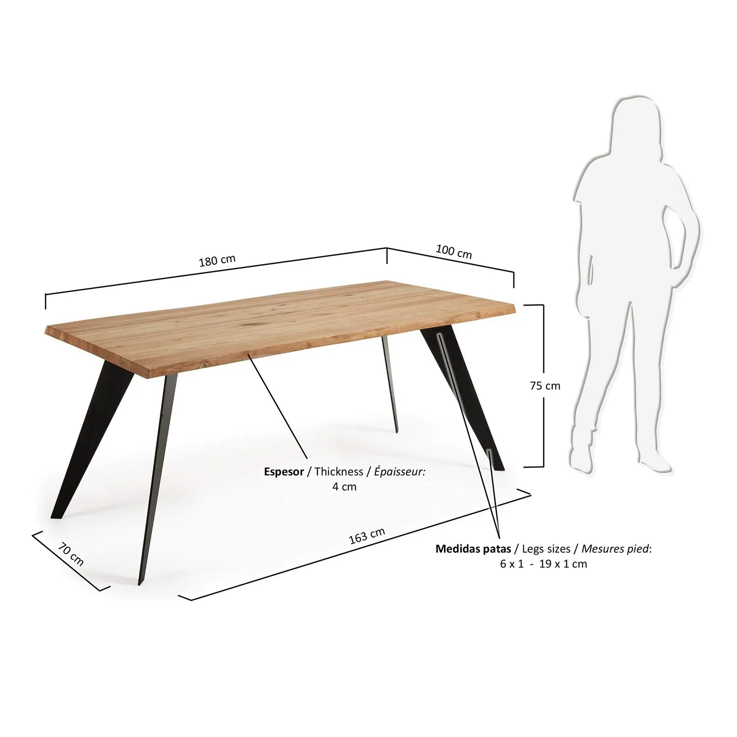 Kave Home Esstisch Eiche natur 220 cm Holztisch