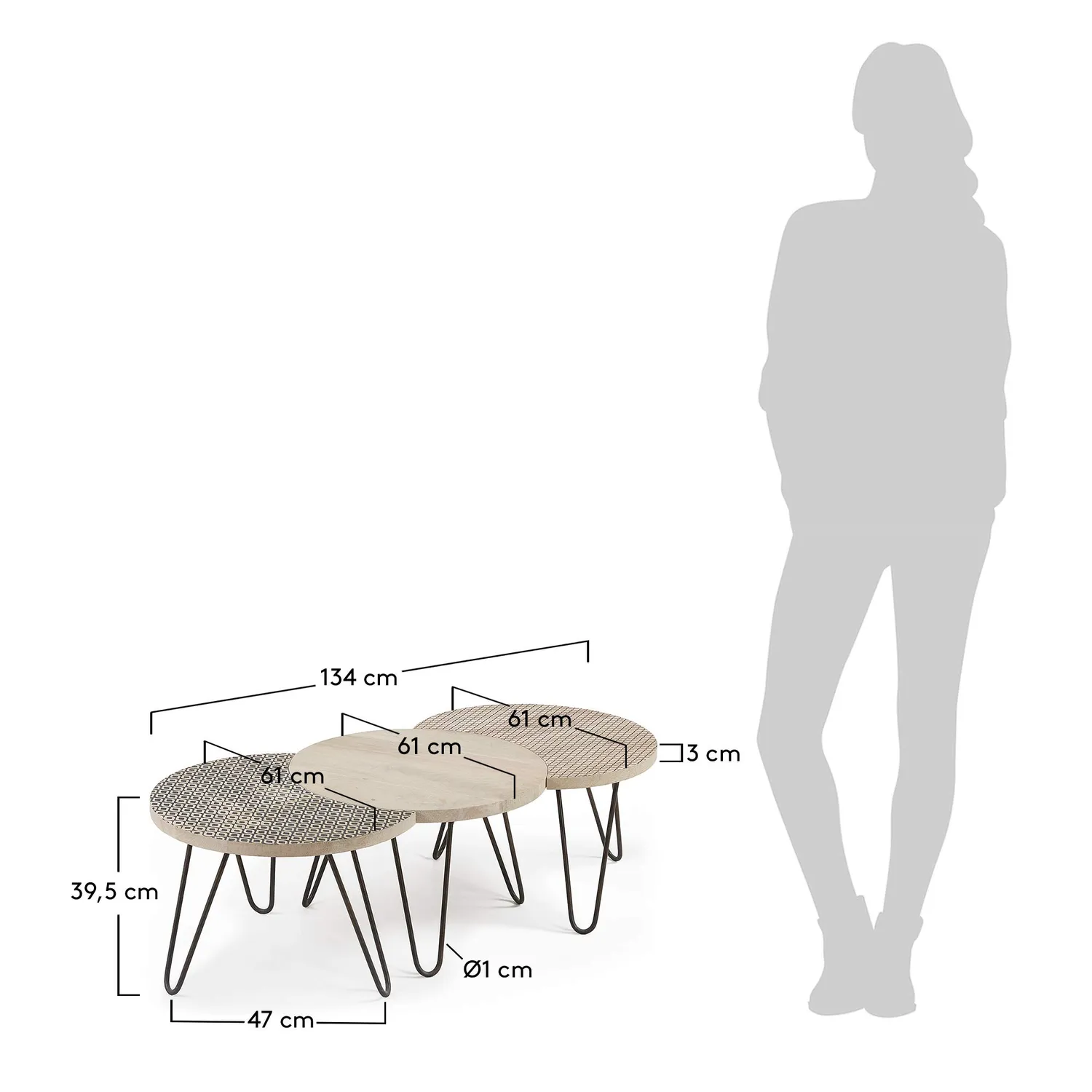 Kave Home Couchtisch Set 3-teilig Mango Massivholz