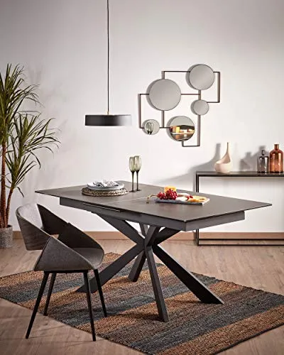 Kave Home Herrick Esszimmerstuhl dunkelgrau Stahlbeine
