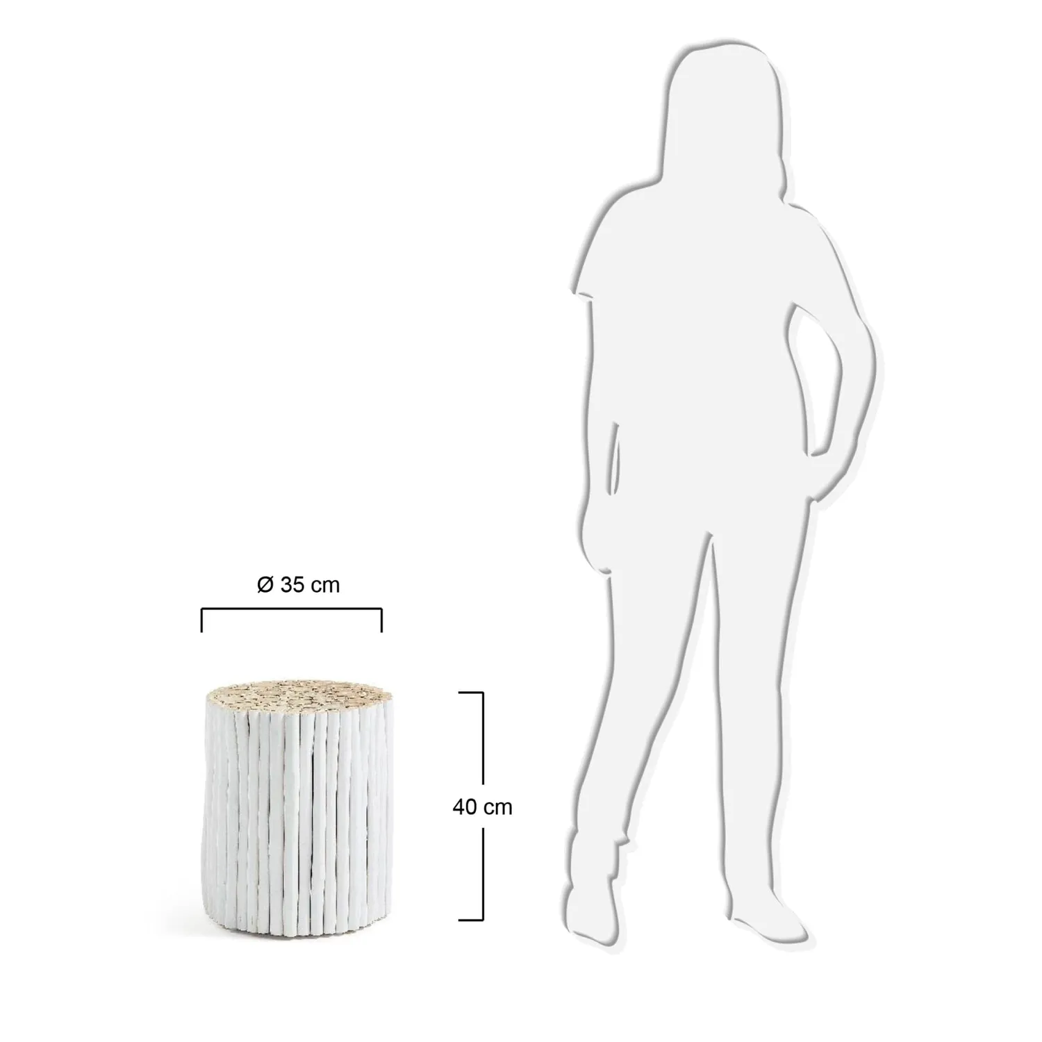 Kave Home Filip Beistelltisch weiß Ø 35 cm Teakholz