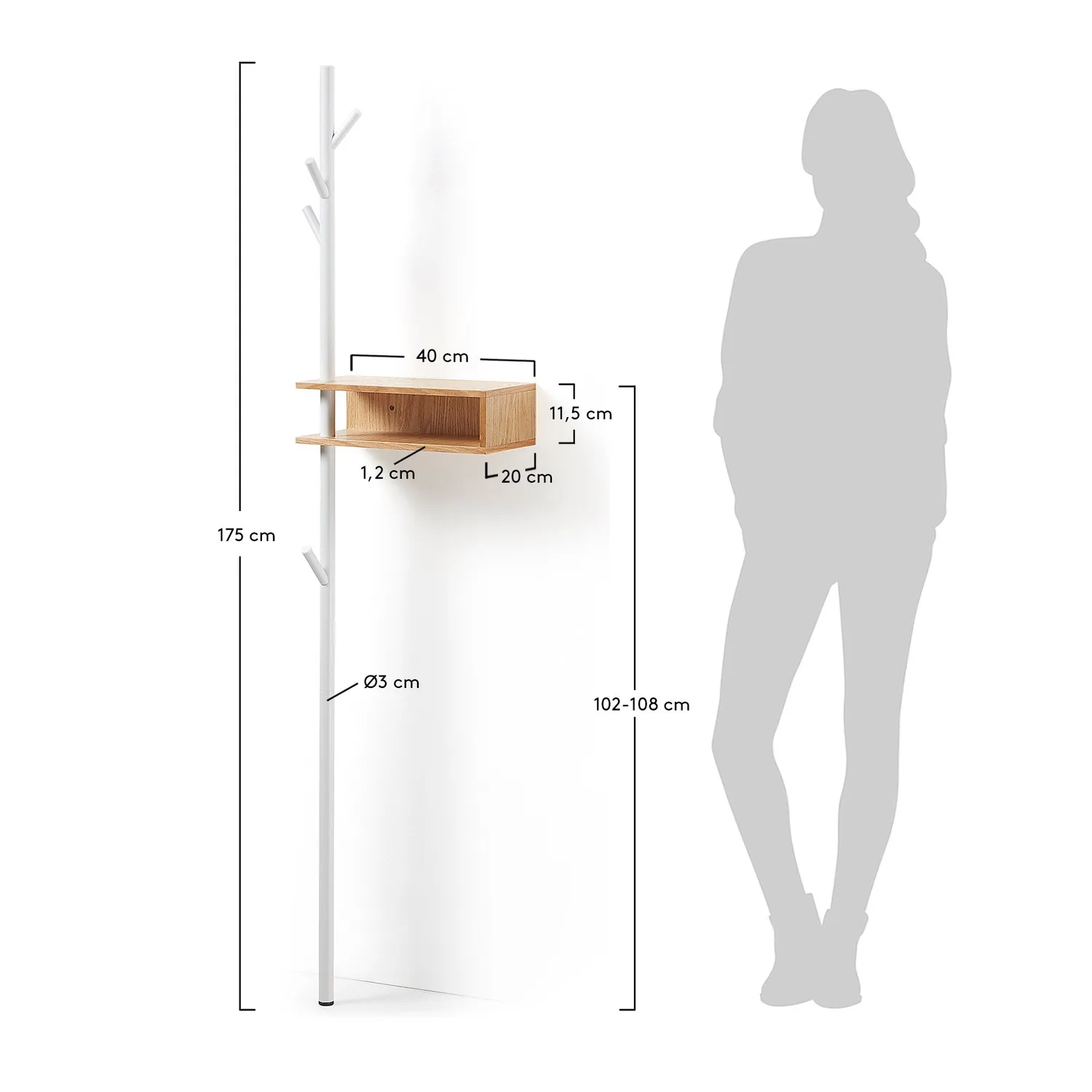 Kave Home Benny Kleiderständer weiß 175 cm Eiche