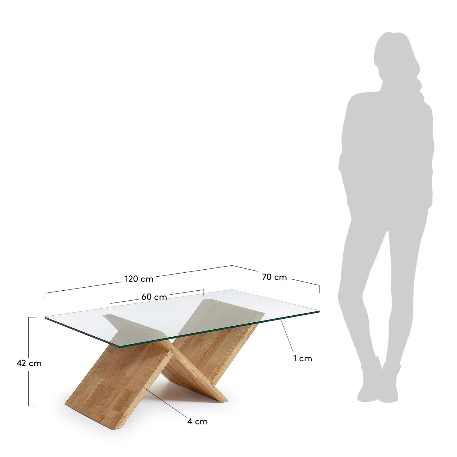 Kave Home Waley Couchtisch 120x70 Eiche Glas