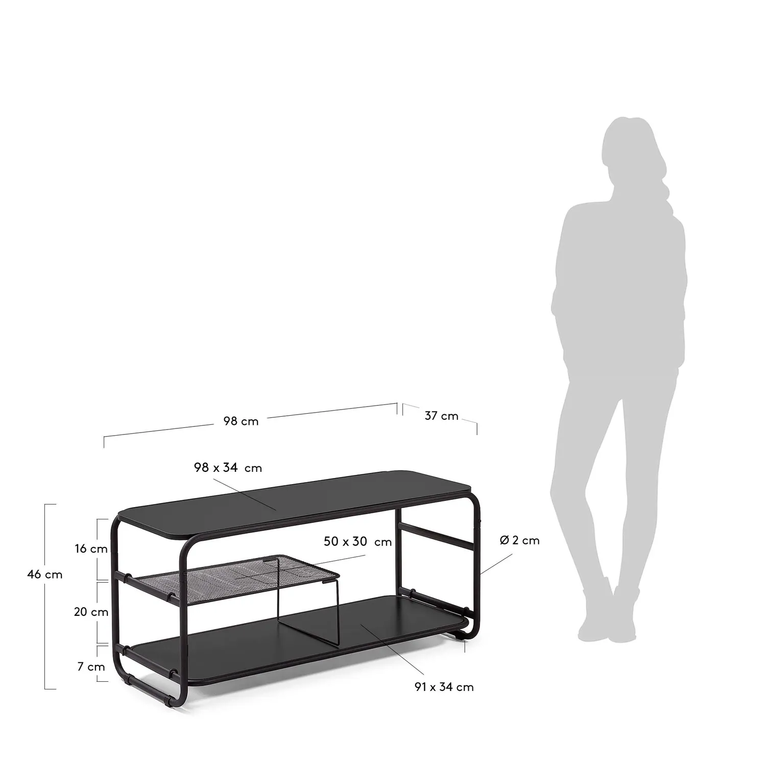 Kave Home Academy TV-Lowboard Stahl Schwarz 98 cm