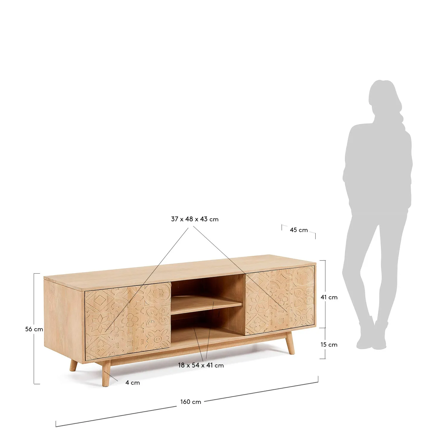 Kave Home Seleb TV-Lowboard 160 cm Mangoholz 2-türig