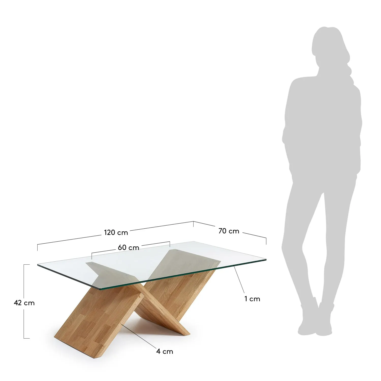 Kave Home Waley Couchtisch 120x70 Eiche Glas