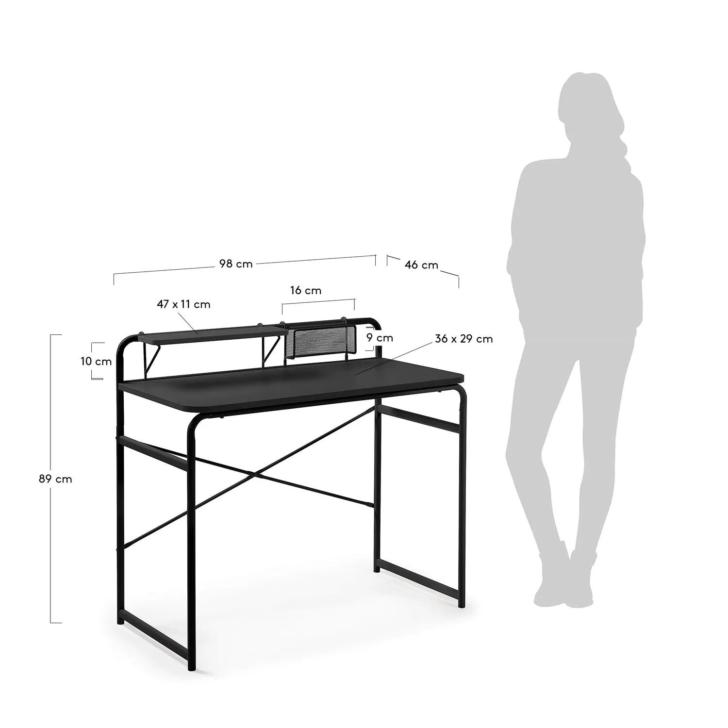 Kave Home Foreman Schreibtisch schwarz 98x46 cm Stahl