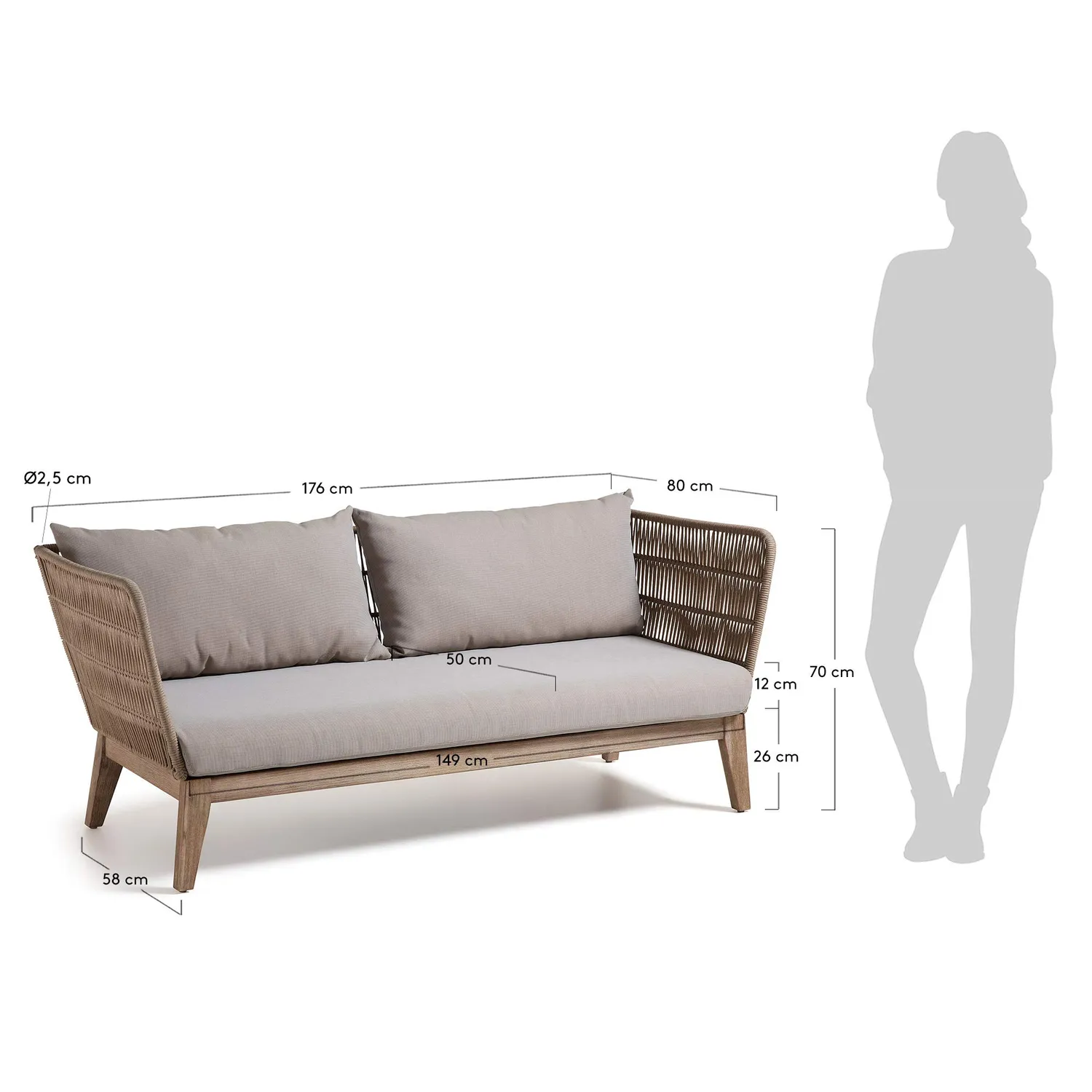 Kave Home Belleny 3-Sitzer Sofa beige Eukalyptus Outdoor