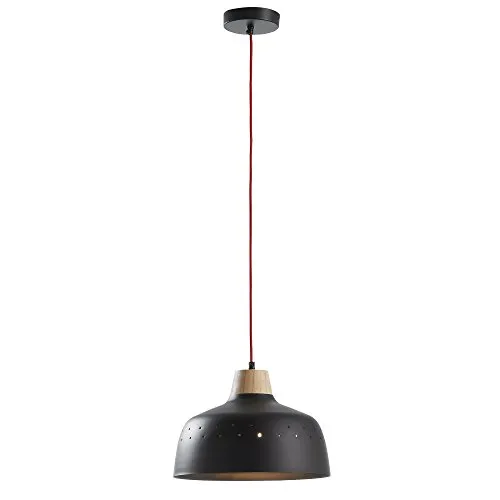 Kave Home Bits Pendelleuchte Schwarz Stahl Holz