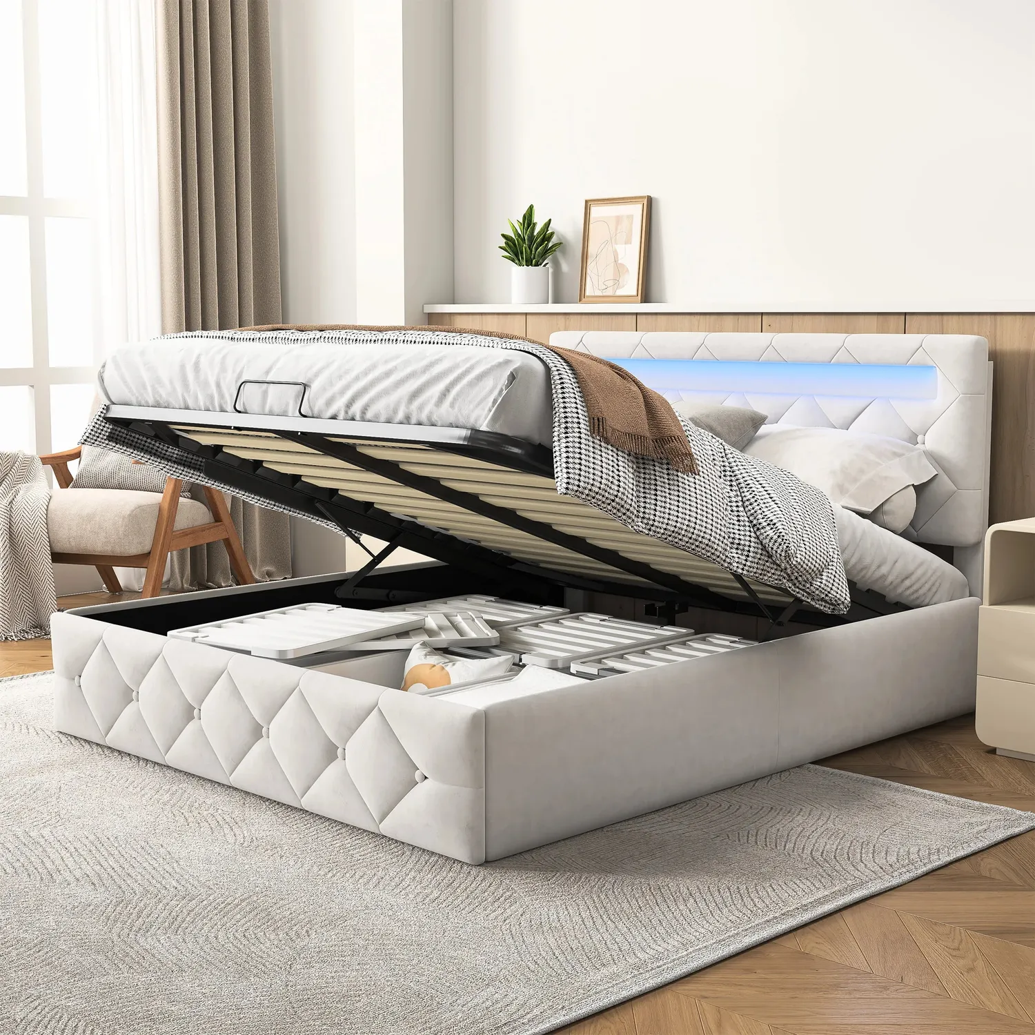 In And OutdoorMatch Polsterbett LED Velours 140x200 cm