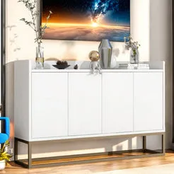 In And OutdoorMatch Sideboard 4 Türen 120 cm Weiß Schwarz