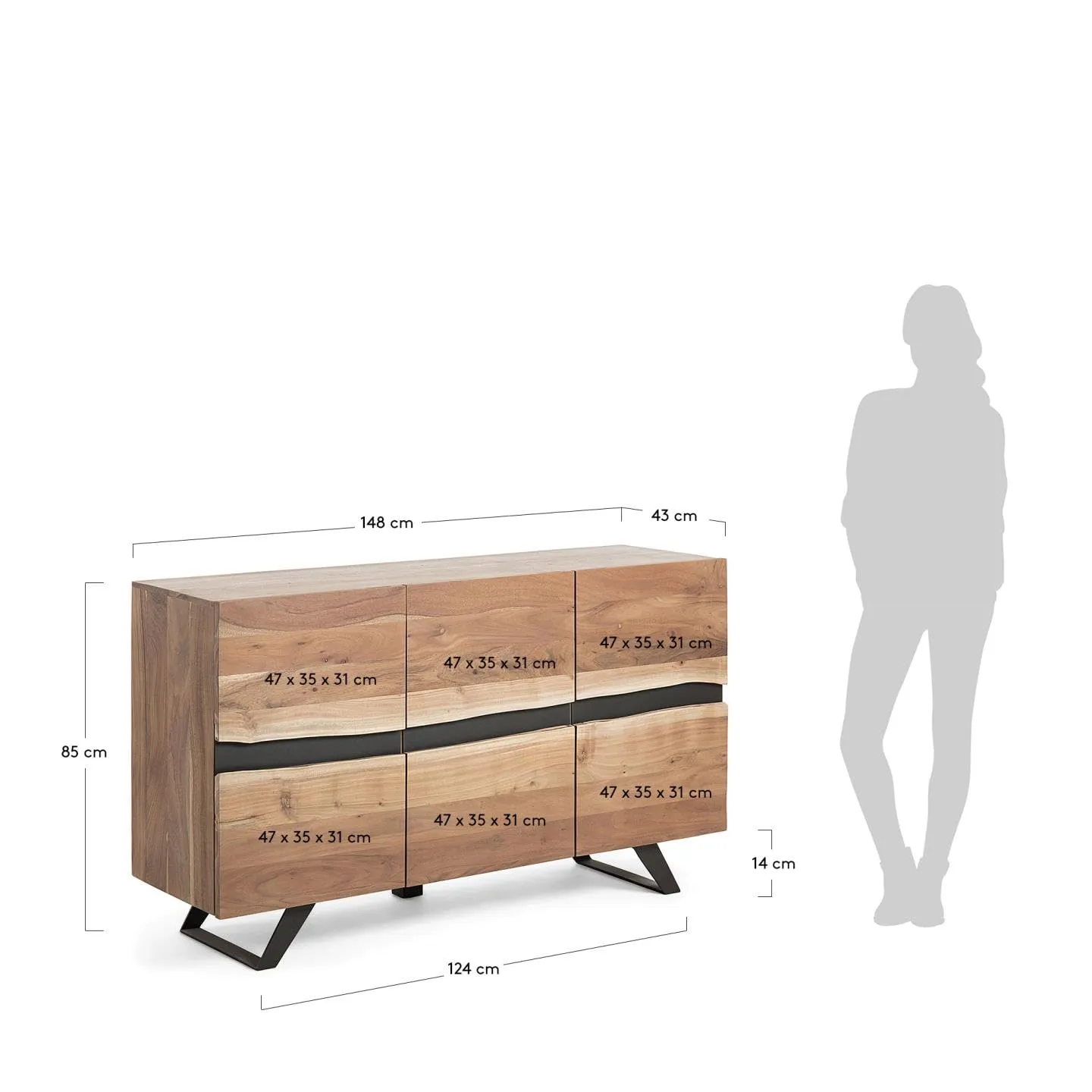 Kave Home Uxia Sideboard 148 cm Akazienholz Schwarz
