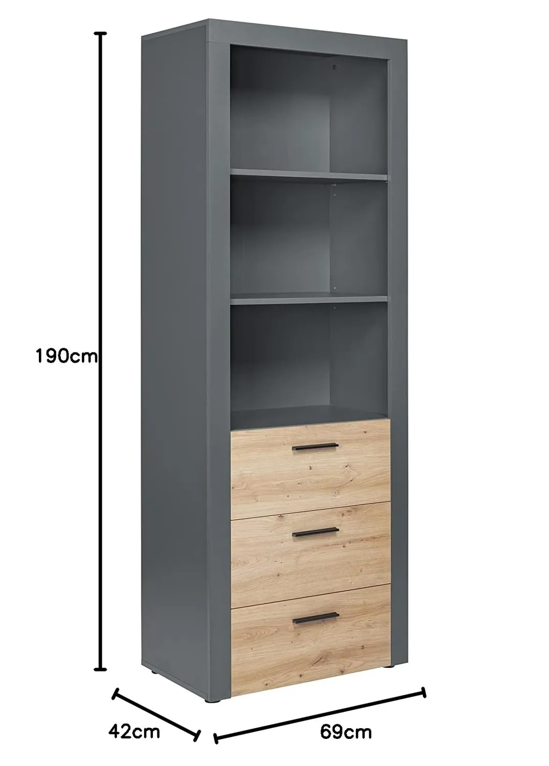 Inter Link Corbeto Standregal 3 Schubladen Artisan Eiche Anthrazit