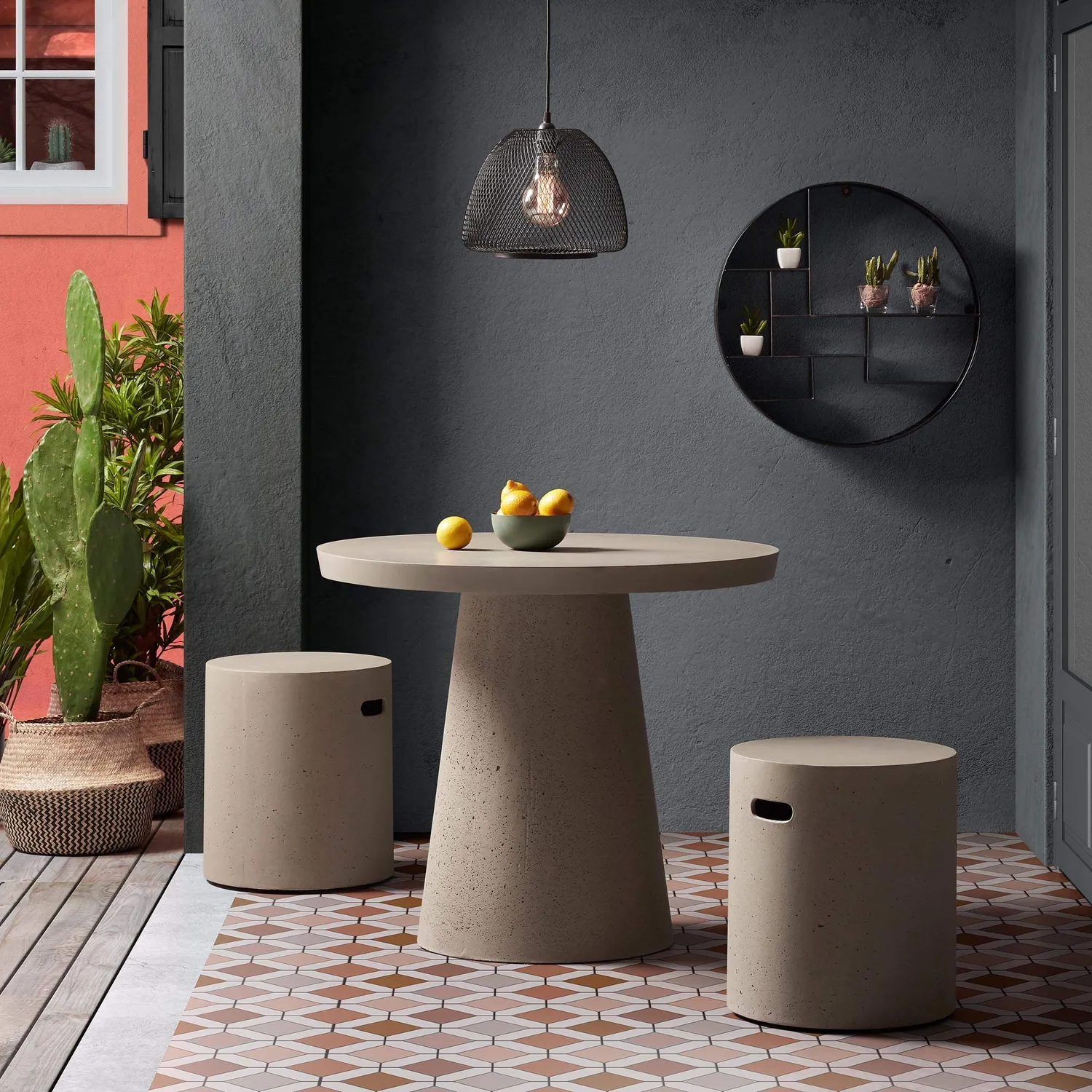 Kave Home Sari Esstisch Beton grau rund 90 cm
