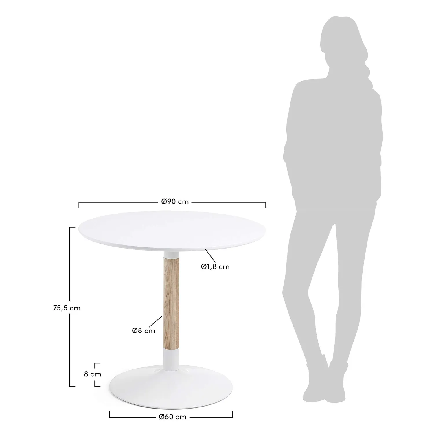 Kave Home Trick Esstisch rund 90cm weiß Esche