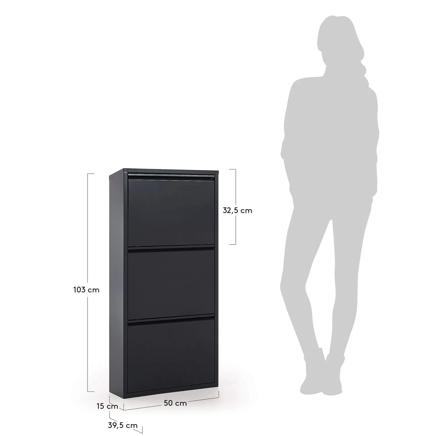 Kave Home Ode Schuhschrank 3 Fächer Stahl Mattschwarz
