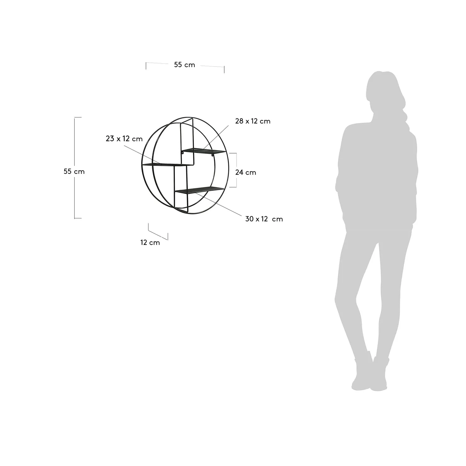 Kave Home Across Wandregal Ø 55 cm Stahl schwarz