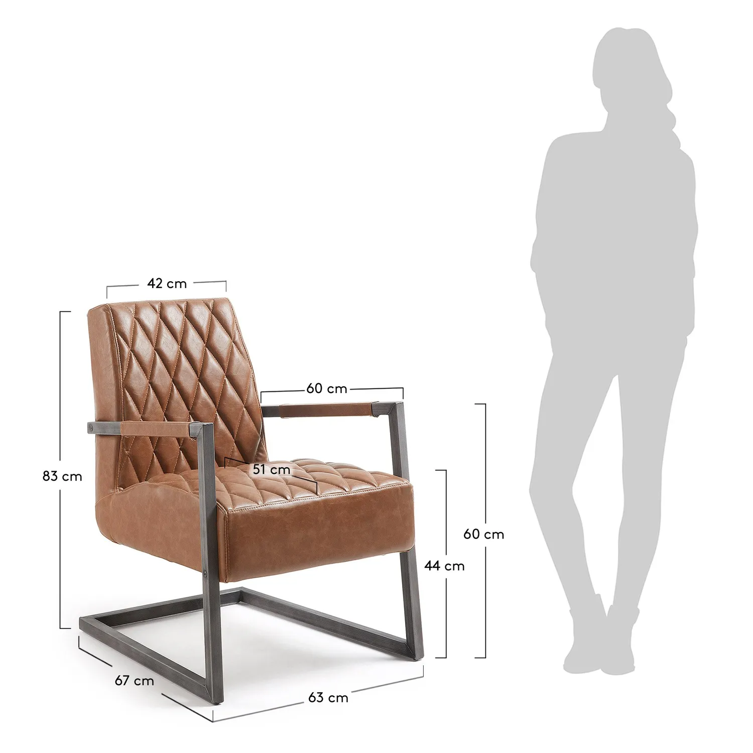 Kave Home Trans Sessel braun Kunstleder Stahl