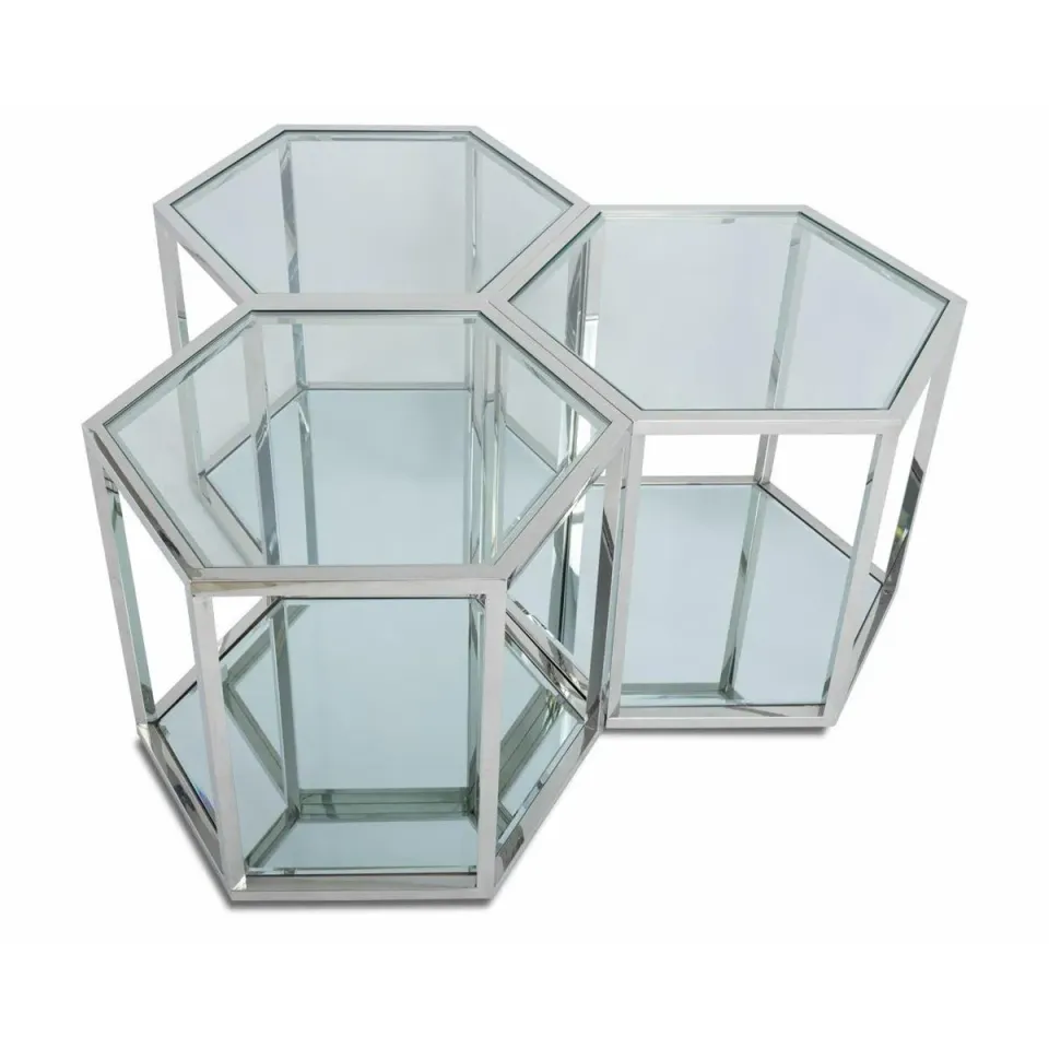 HOWHOMELY Cube Silber Beistelltisch Glas 60 cm