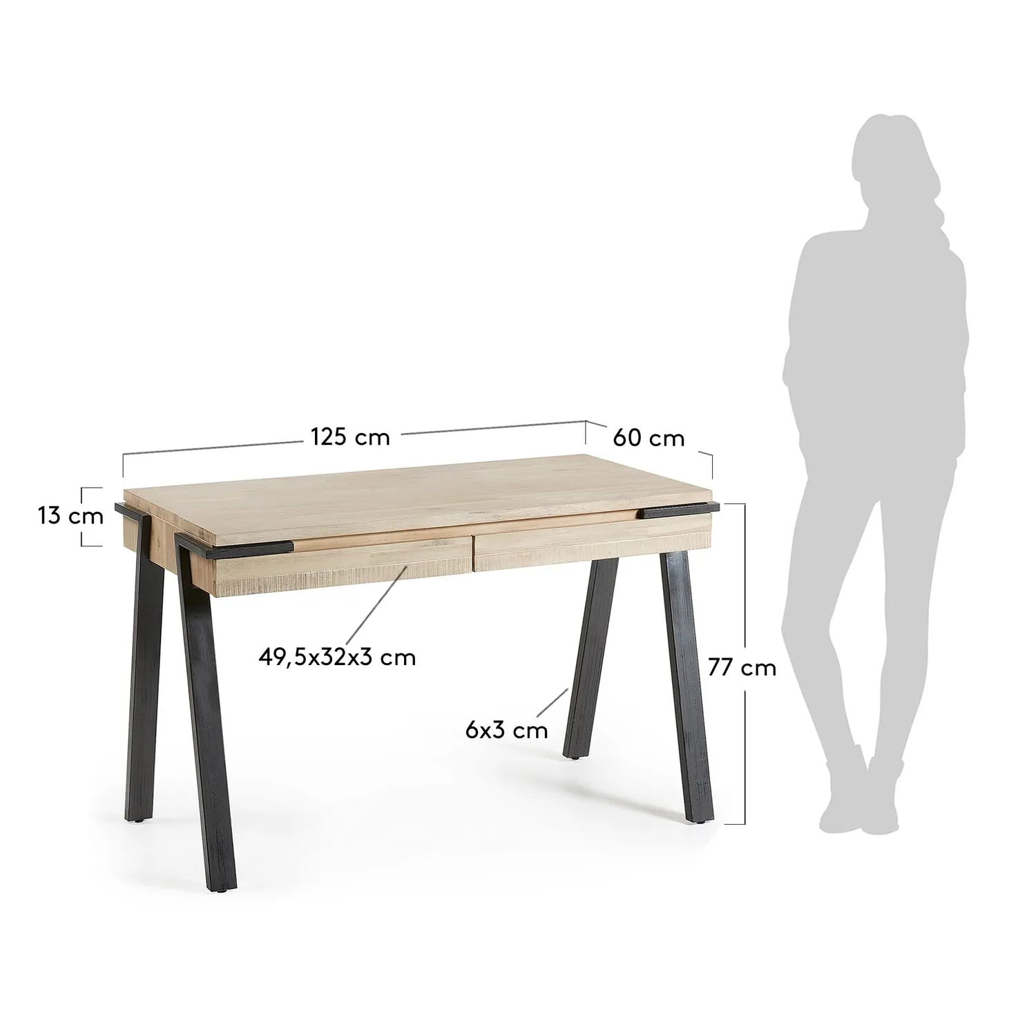 Kave Home Thinh Schreibtisch Akazie 125 cm Schubladen