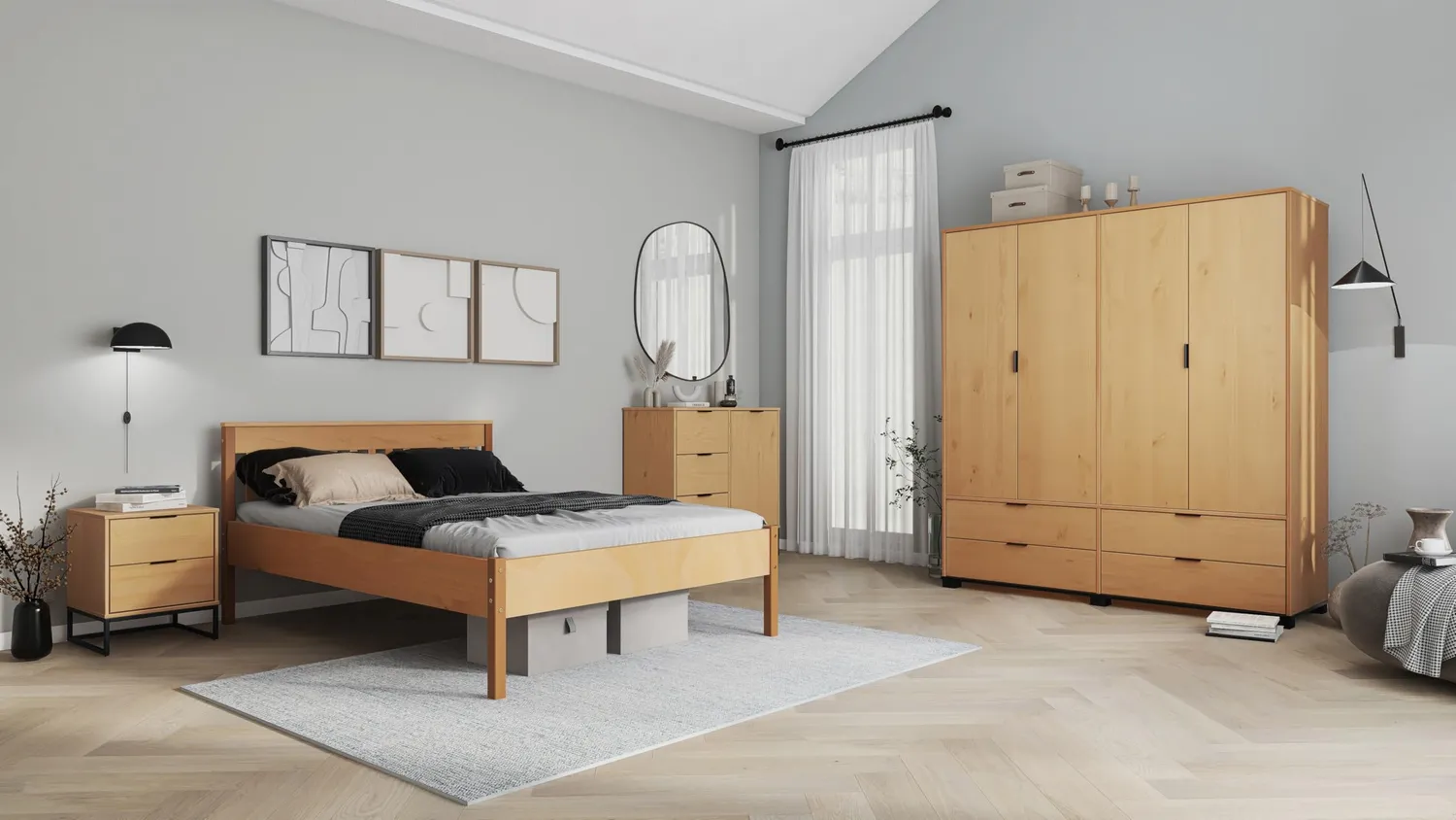 Inter Link Luna Kleiderschrank 4-türig Oak Colori 180 cm