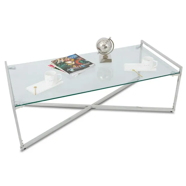 HOWHOMELY Solas Beistelltisch Silber 120 cm Glas Edelstahl