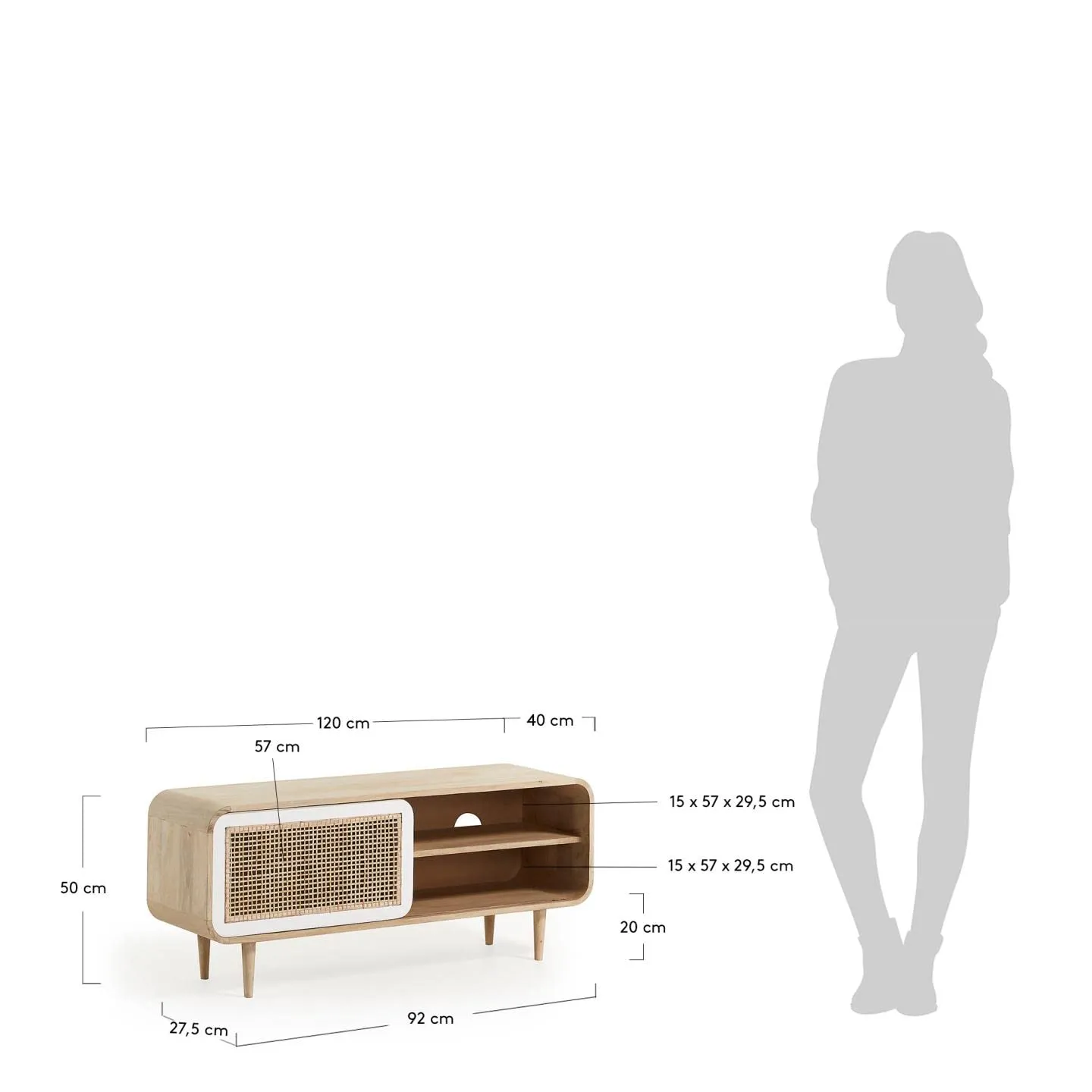 Kave Home Georg TV-Lowboard 120x50 Mangoholz Rattan